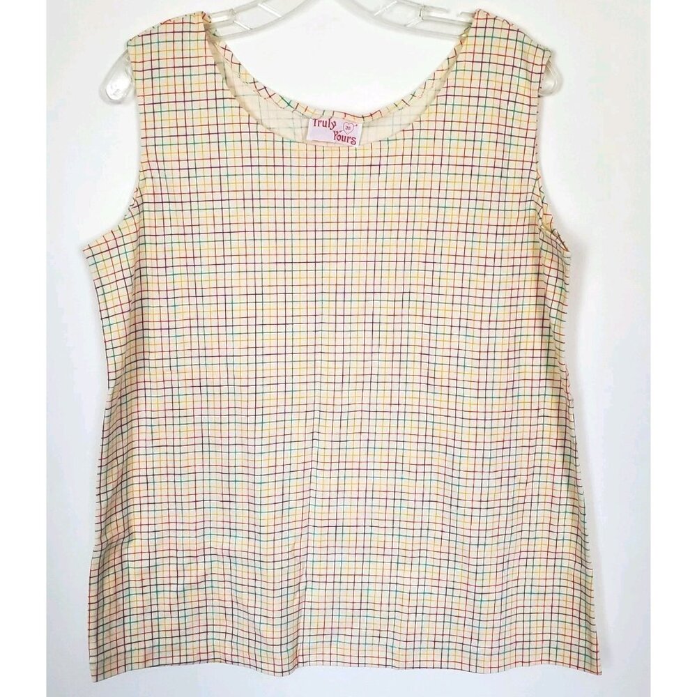 Vintage 70s Truly Yours Rainbow Checkered Tank Top Size 38 Small